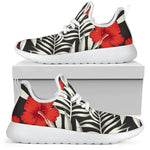 White Tropical Hibiscus Pattern Print Mesh Knit Shoes GearFrost