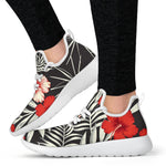 White Tropical Hibiscus Pattern Print Mesh Knit Shoes GearFrost