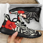 White Tropical Hibiscus Pattern Print Mesh Knit Shoes GearFrost