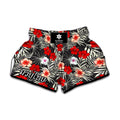 White Tropical Hibiscus Pattern Print Muay Thai Boxing Shorts