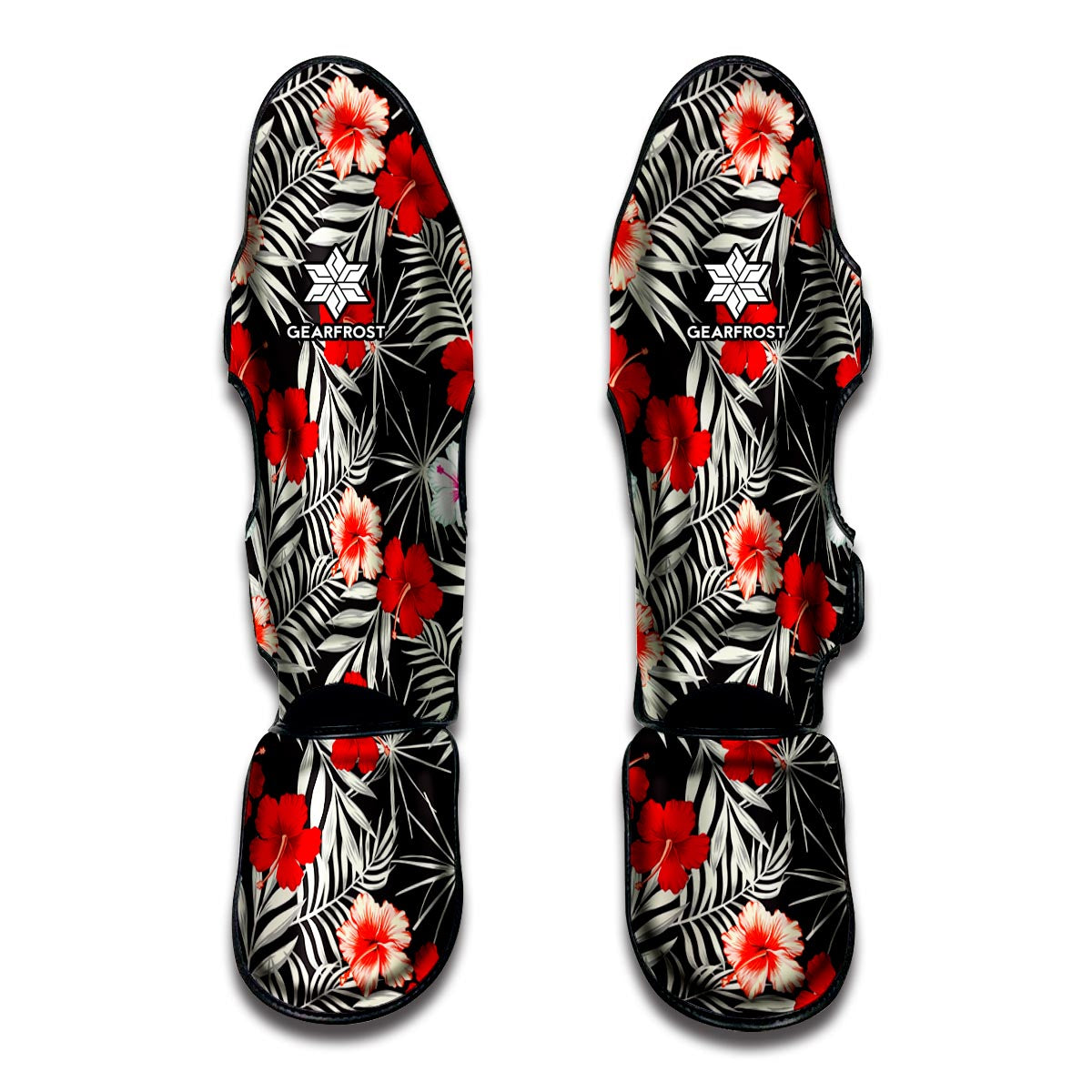 White Tropical Hibiscus Pattern Print Muay Thai Shin Guard