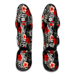 White Tropical Hibiscus Pattern Print Muay Thai Shin Guard