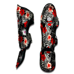 White Tropical Hibiscus Pattern Print Muay Thai Shin Guard