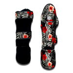 White Tropical Hibiscus Pattern Print Muay Thai Shin Guard