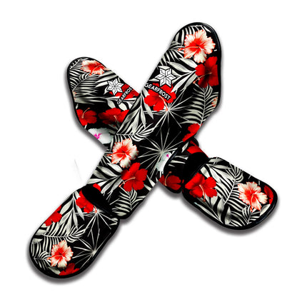White Tropical Hibiscus Pattern Print Muay Thai Shin Guard