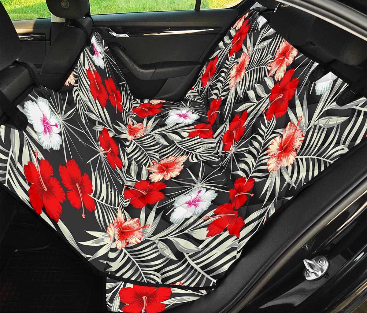 White Tropical Hibiscus Pattern Print Pet Car Back Seat Cover