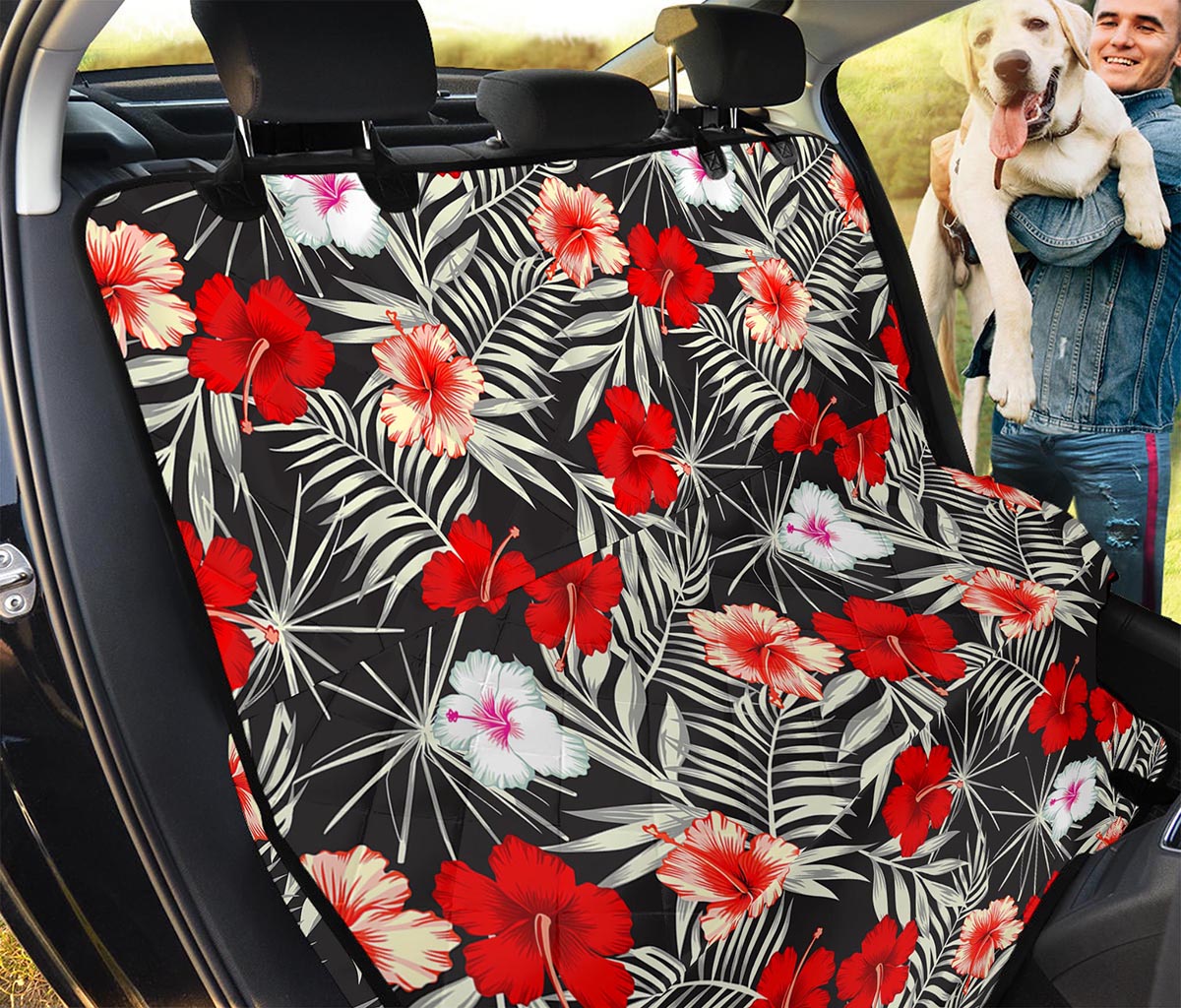 White Tropical Hibiscus Pattern Print Pet Car Back Seat Cover