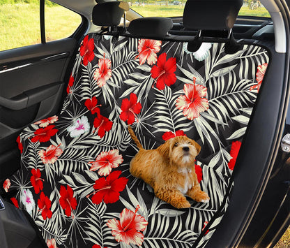 White Tropical Hibiscus Pattern Print Pet Car Back Seat Cover