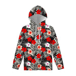 White Tropical Hibiscus Pattern Print Pullover Hoodie