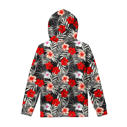 White Tropical Hibiscus Pattern Print Pullover Hoodie