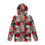 White Tropical Hibiscus Pattern Print Pullover Hoodie