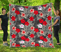 White Tropical Hibiscus Pattern Print Quilt