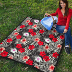 White Tropical Hibiscus Pattern Print Quilt