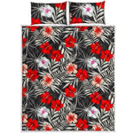 White Tropical Hibiscus Pattern Print Quilt Bed Set