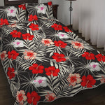 White Tropical Hibiscus Pattern Print Quilt Bed Set