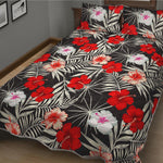 White Tropical Hibiscus Pattern Print Quilt Bed Set