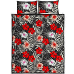 White Tropical Hibiscus Pattern Print Quilt Bed Set