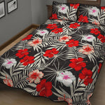 White Tropical Hibiscus Pattern Print Quilt Bed Set