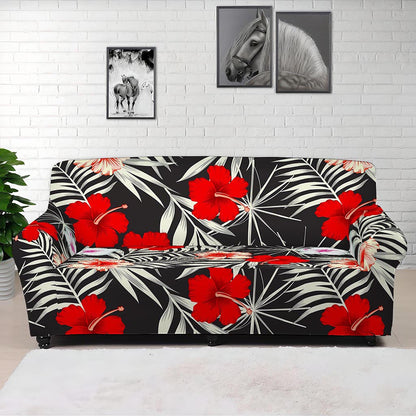 White Tropical Hibiscus Pattern Print Sofa Cover