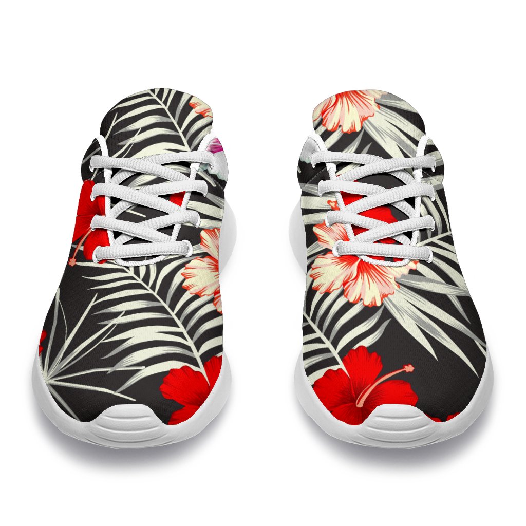 White Tropical Hibiscus Pattern Print Sport Shoes GearFrost