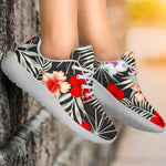 White Tropical Hibiscus Pattern Print Sport Shoes GearFrost