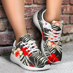 White Tropical Hibiscus Pattern Print Sport Shoes GearFrost