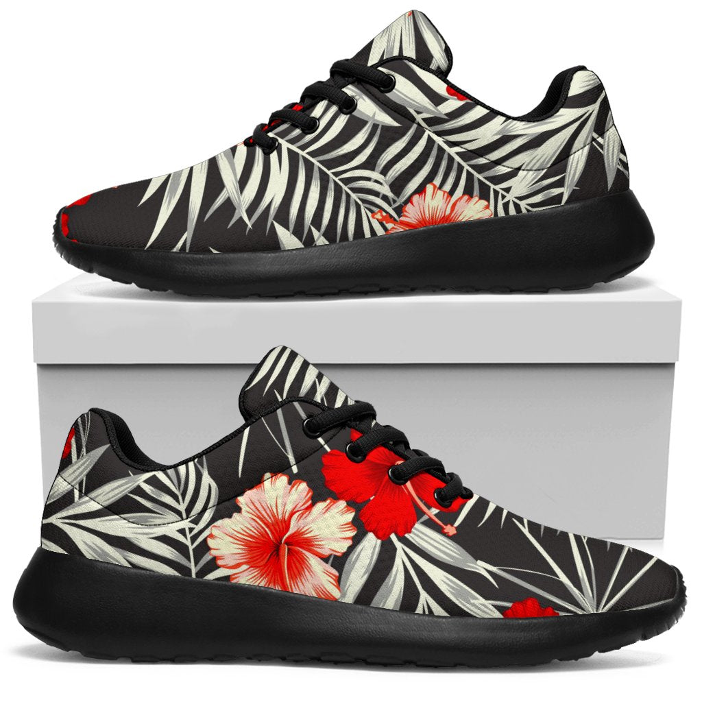 White Tropical Hibiscus Pattern Print Sport Shoes GearFrost