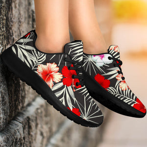 White Tropical Hibiscus Pattern Print Sport Shoes GearFrost