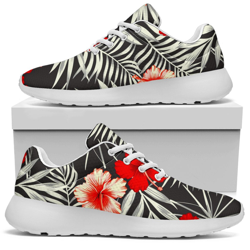 White Tropical Hibiscus Pattern Print Sport Shoes GearFrost