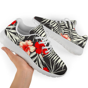 White Tropical Hibiscus Pattern Print Sport Shoes GearFrost