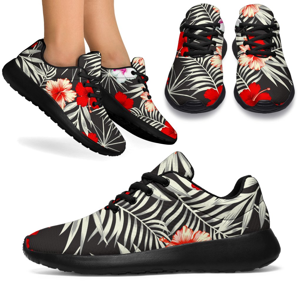 White Tropical Hibiscus Pattern Print Sport Shoes GearFrost