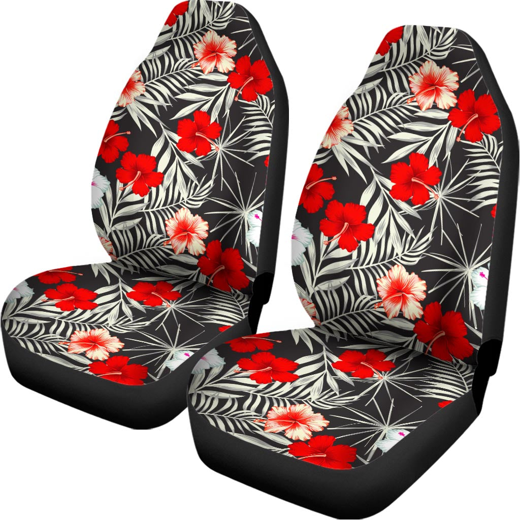 White Tropical Hibiscus Pattern Print Universal Fit Car Seat Covers