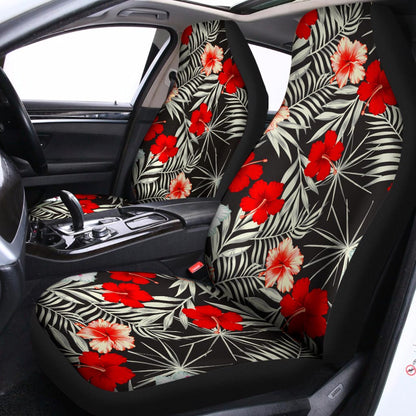 White Tropical Hibiscus Pattern Print Universal Fit Car Seat Covers