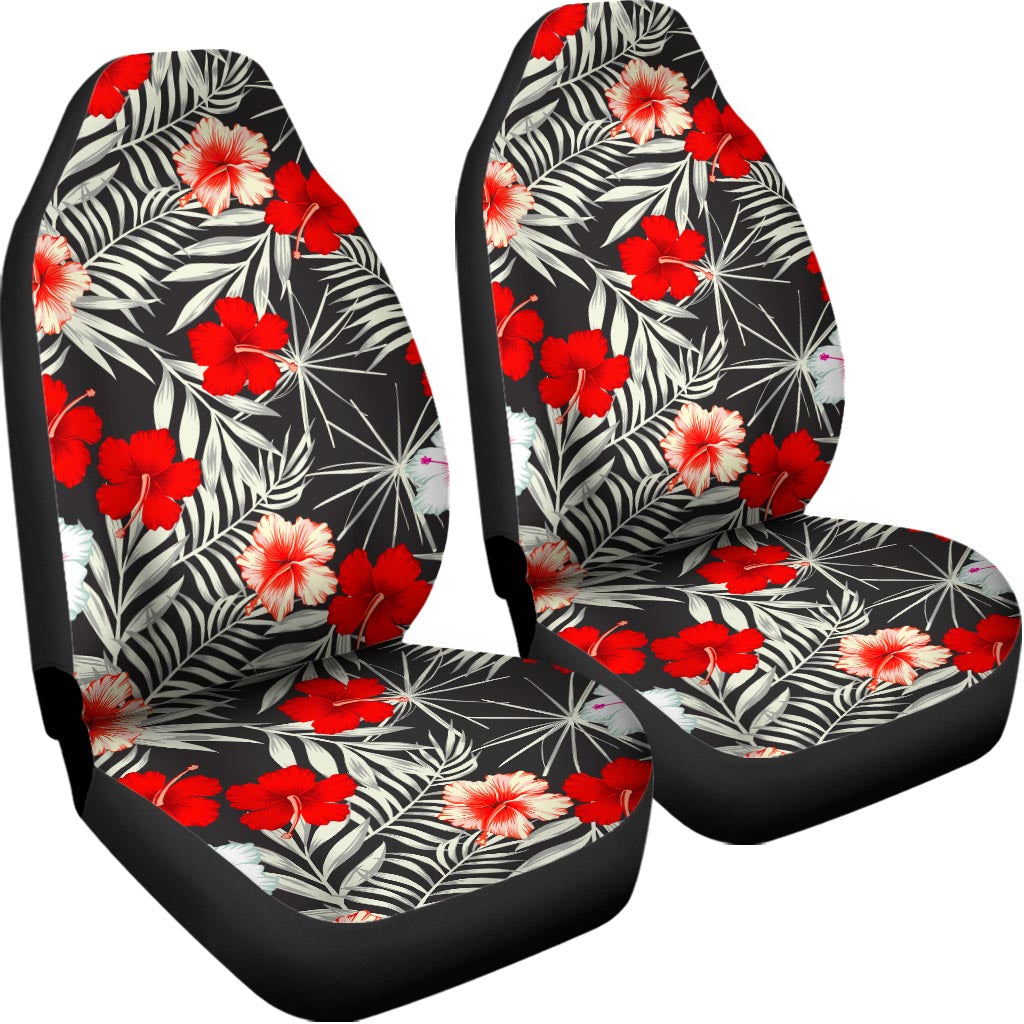 White Tropical Hibiscus Pattern Print Universal Fit Car Seat Covers