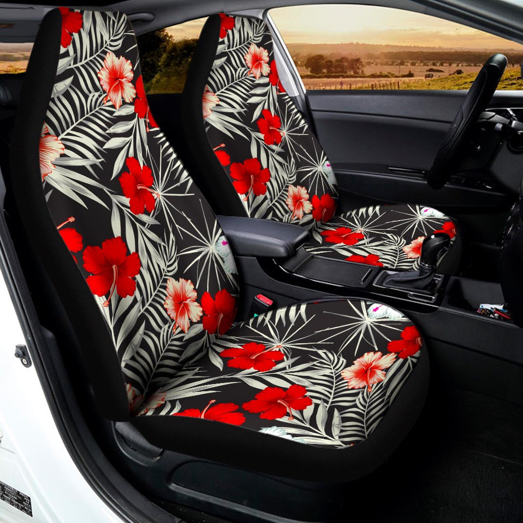 White Tropical Hibiscus Pattern Print Universal Fit Car Seat Covers