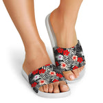 White Tropical Hibiscus Pattern Print White Slide Sandals