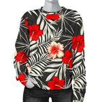 White Tropical Hibiscus Pattern Print Women's Crewneck Sweatshirt GearFrost