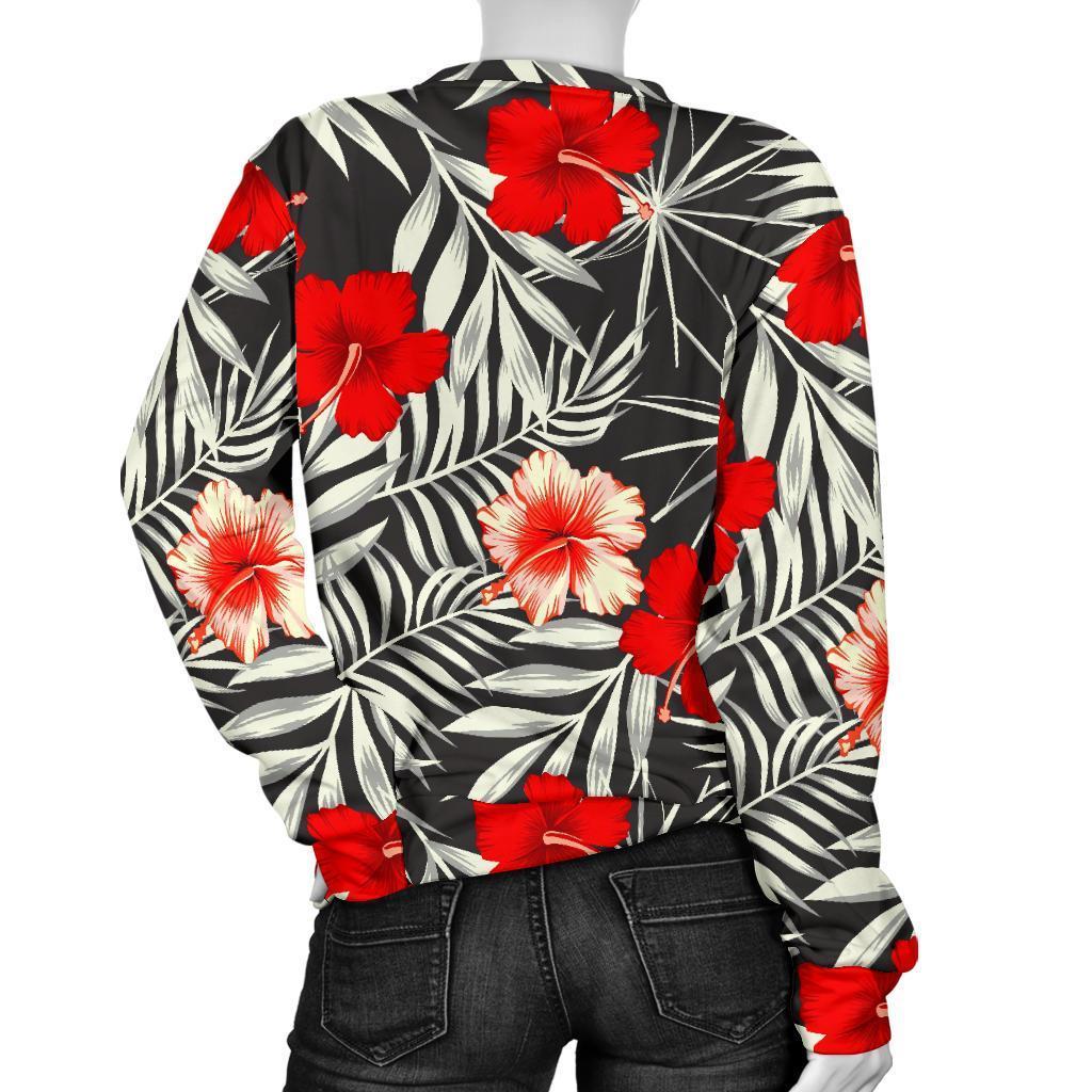White Tropical Hibiscus Pattern Print Women's Crewneck Sweatshirt GearFrost