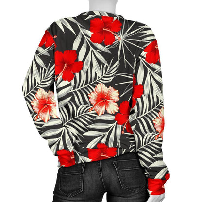 White Tropical Hibiscus Pattern Print Women's Crewneck Sweatshirt GearFrost