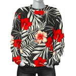 White Tropical Hibiscus Pattern Print Women's Crewneck Sweatshirt GearFrost