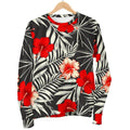White Tropical Hibiscus Pattern Print Women's Crewneck Sweatshirt