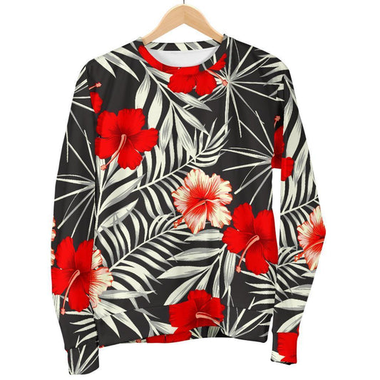 White Tropical Hibiscus Pattern Print Women's Crewneck Sweatshirt GearFrost