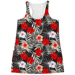 White Tropical Hibiscus Pattern Print Women's Racerback Tank Top