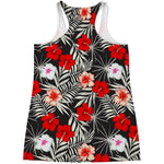White Tropical Hibiscus Pattern Print Women's Racerback Tank Top