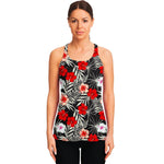 White Tropical Hibiscus Pattern Print Women's Racerback Tank Top
