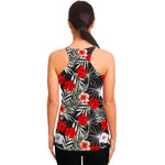 White Tropical Hibiscus Pattern Print Women's Racerback Tank Top