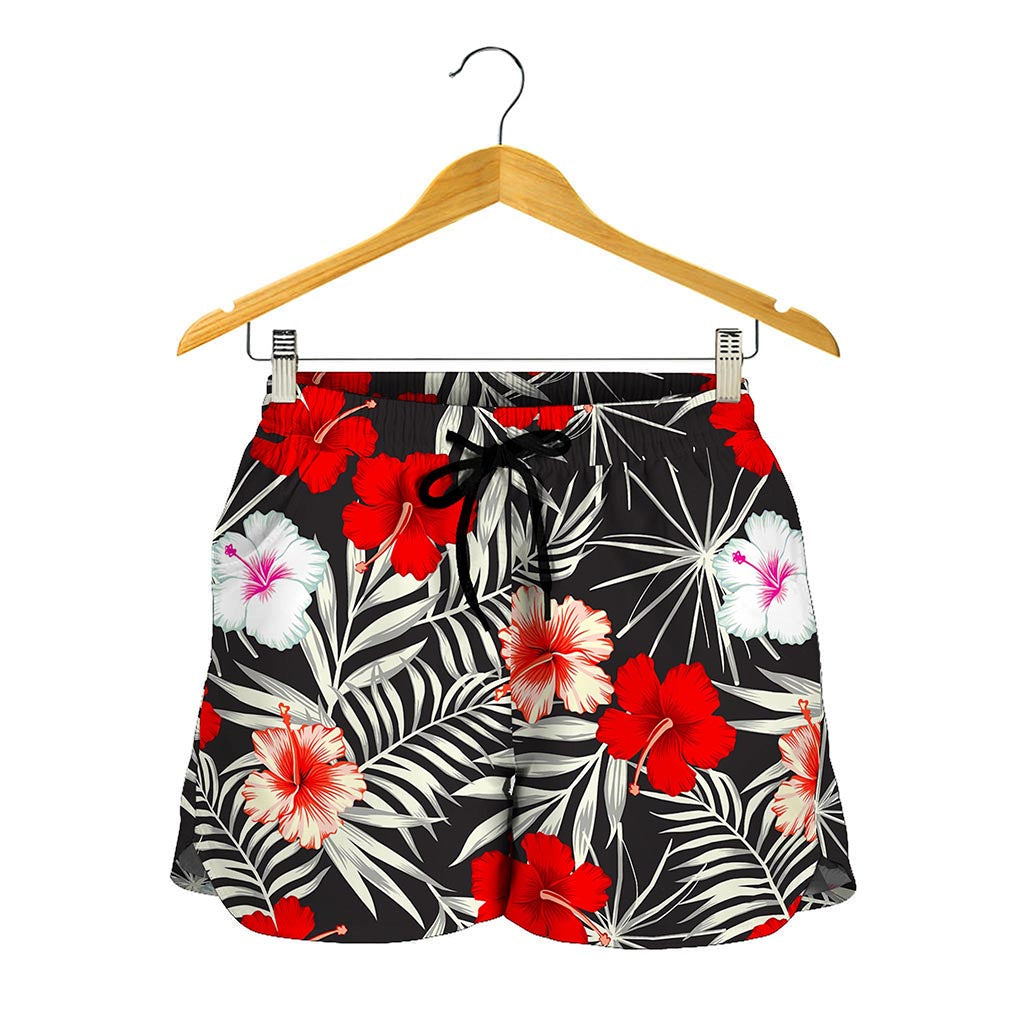 White Tropical Hibiscus Pattern Print Women's Shorts