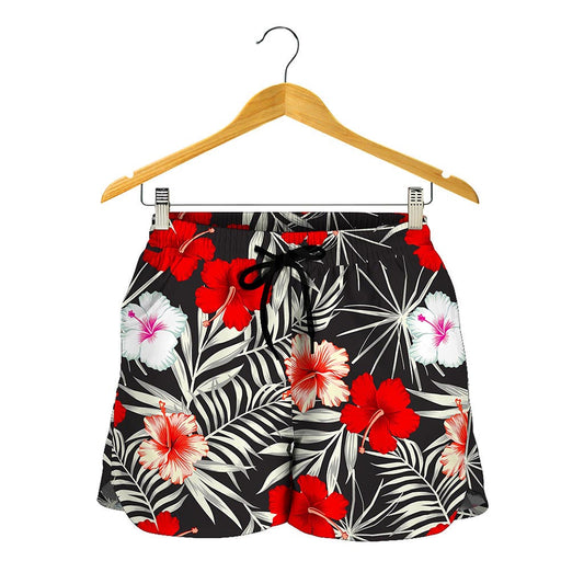 White Tropical Hibiscus Pattern Print Women's Shorts