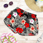 White Tropical Hibiscus Pattern Print Women's Shorts