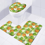 White Tropical Pineapple Pattern Print 3 Piece Bath Mat Set
